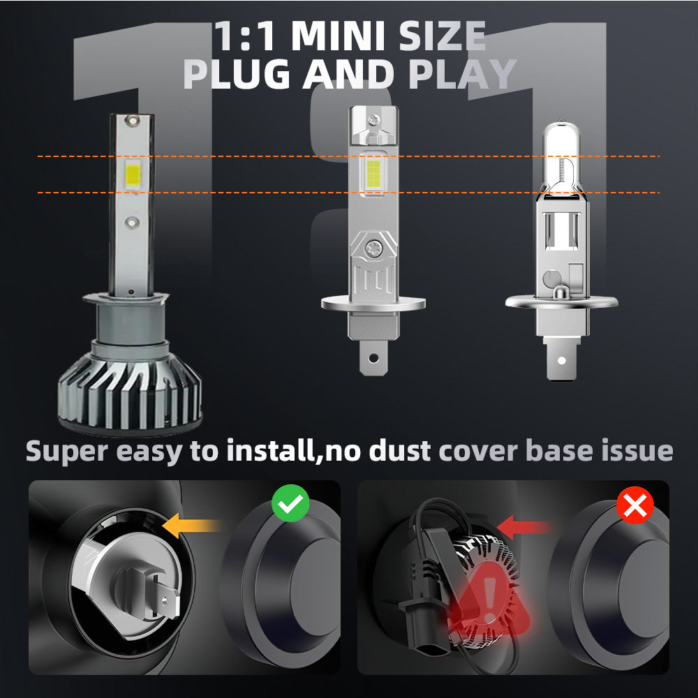 V1 H1 LED Headlight Bulb 80W 6500K 10000LM IP68 Cool White 2Pcs