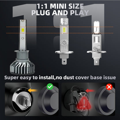 V1 H1 LED Headlight Bulb 80W 6500K 10000LM IP68 Cool White 2Pcs