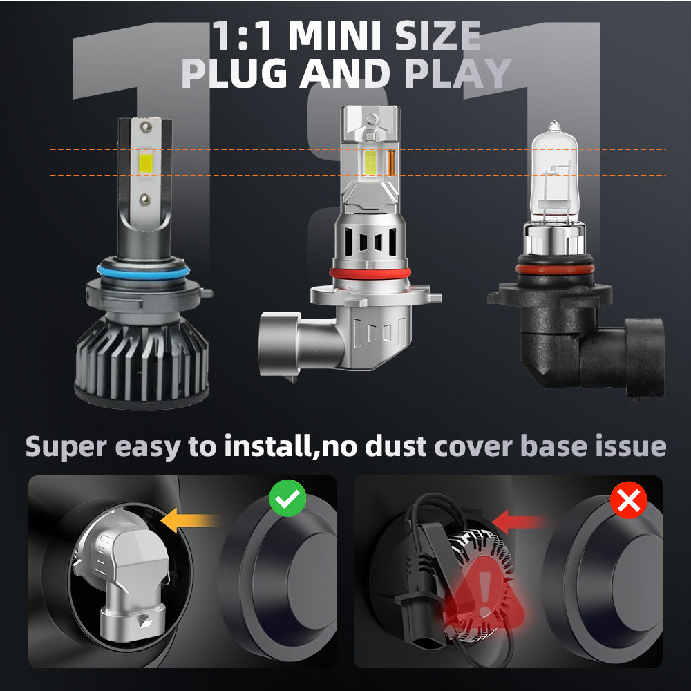 V1 9005/HB3 LED Headlight Bulb 80W 6500K 10000LM IP68 Cool White 2Pcs