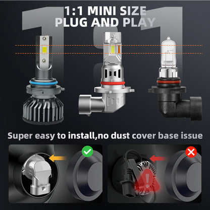 V1 9005/HB3 LED Headlight Bulb 80W 6500K 10000LM IP68 Cool White 2Pcs