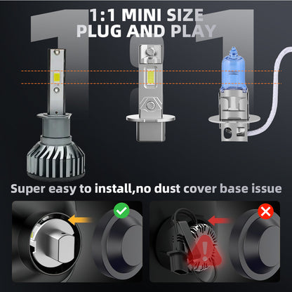 V1 H3 LED Headlight Bulb 80W 6500K 10000LM IP68 Cool White 2Pcs