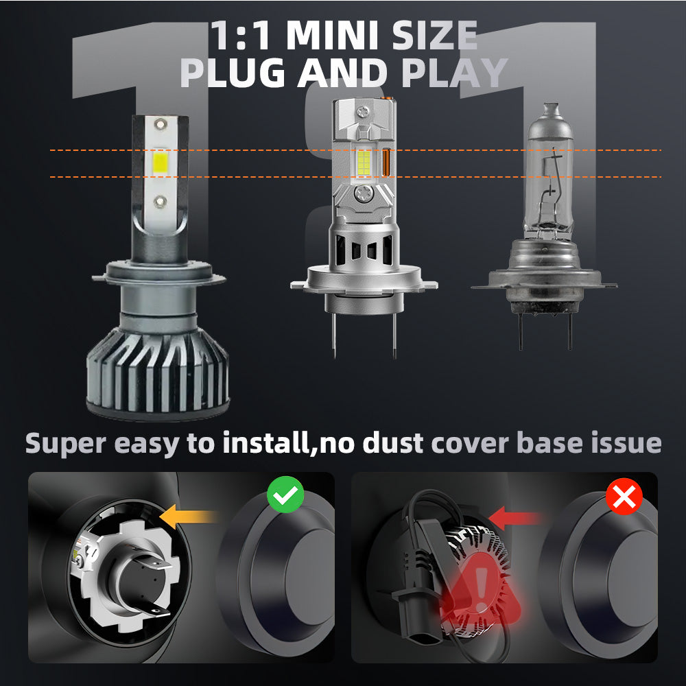 V1 H7 LED Headlight Bulb 80W 6500K 10000LM IP68 Cool White 2Pcs