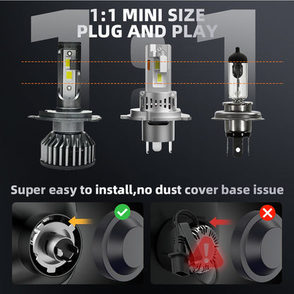V1 H4/HB2/9003 LED Headlight Bulb 80W 6500K 10000LM IP68 Cool White 2Pcs