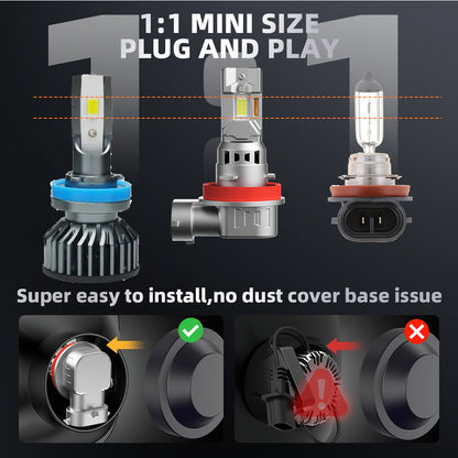 V1 H11/H9/H8 LED Headlight Bulb 80W 6500K 10000LM IP68 Cool White 2Pcs