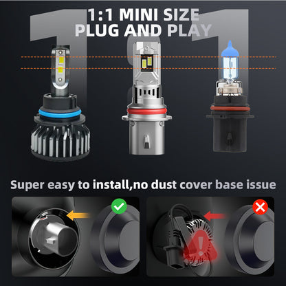 V1 9007/HB5 LED Headlight Bulb 80W 6500K 10000LM IP68 Cool White 2Pcs