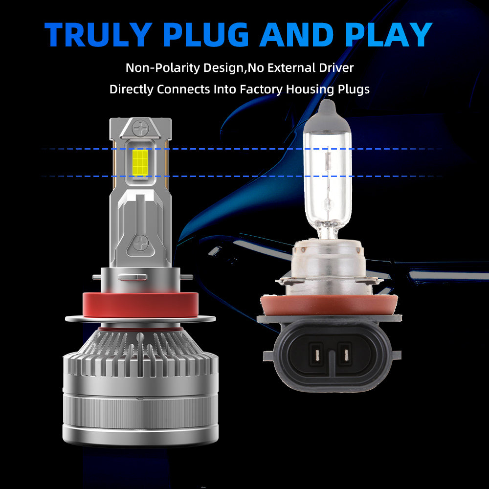 L2 H11/H9/H8 LED Headlight Bulb 160W 6500K 20000LM IP68 Cool White 2Pcs