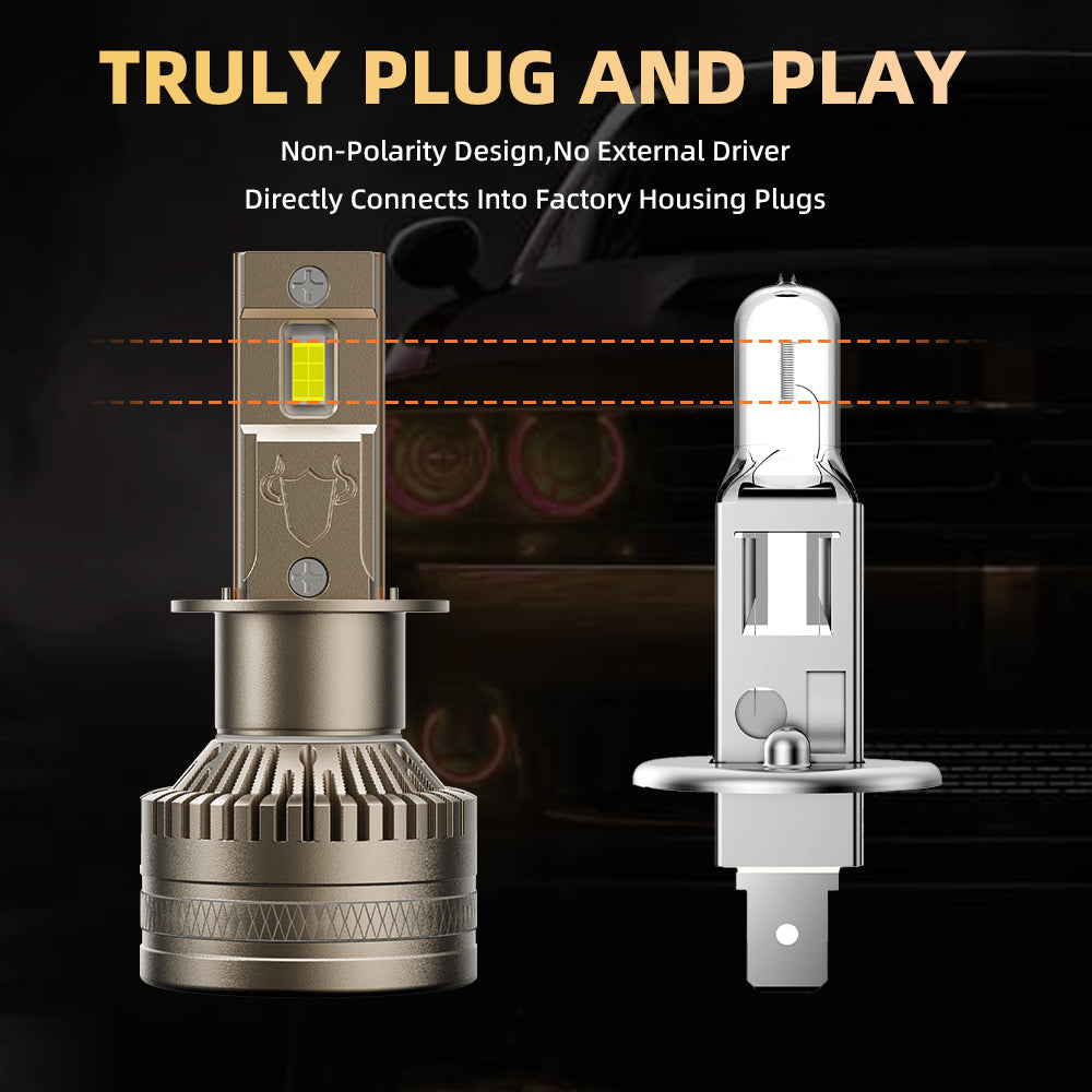 L1 H1 LED Headlight Bulb 120W 6500K 16000LM IP68 Cool White 2Pcs