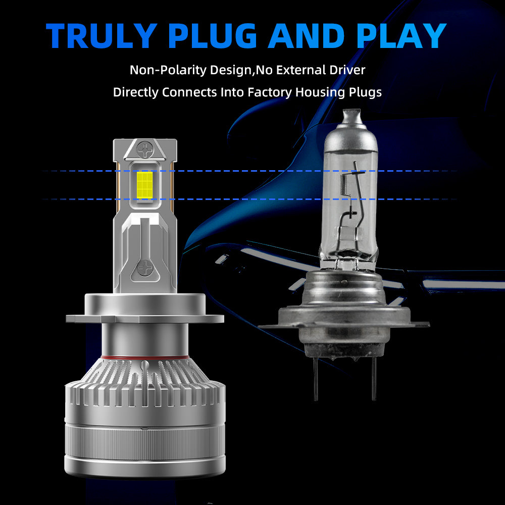L2 H7 LED Headlight Bulb 160W 6500K 20000LM IP68 Cool White 2Pcs
