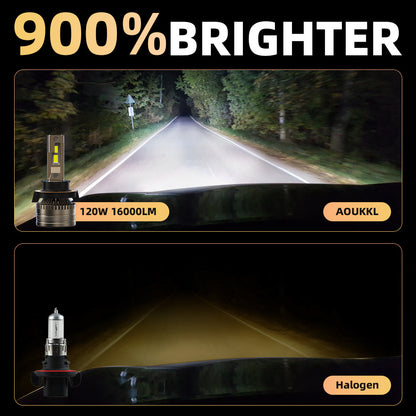 L1 H13/9008 LED Headlight Bulb 120W 6500K 16000LM IP68 Cool White 2Pcs