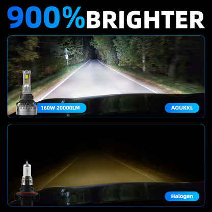 L2 H13/9008 LED Headlight Bulb 160W 6500K 20000LM IP68 Cool White 2Pcs